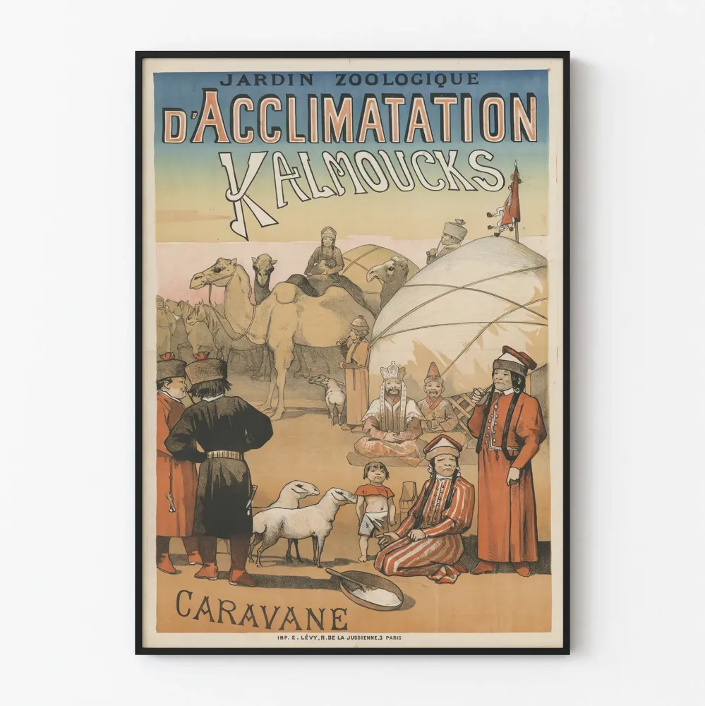 Vintagejuliste Jardin Zoologique d'Acclimatation Kalmoucks Caravane
