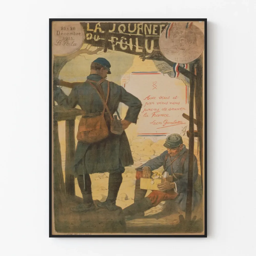 Vintagejuliste La Journée du Poilu 1915 historiallinen seinäkoriste
