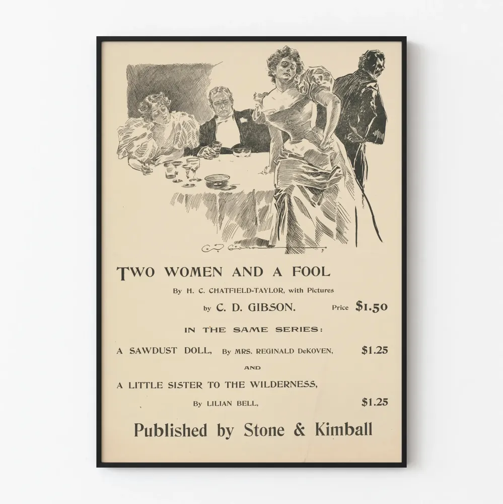 Vintagejuliste Kaksi naista ja hölmö C.D. Gibsonilta - Retroseinäkäsittely
