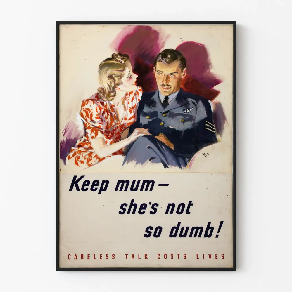 Vintagejuliste Keep Mum - Retro sotilaskoriste seinätaide
