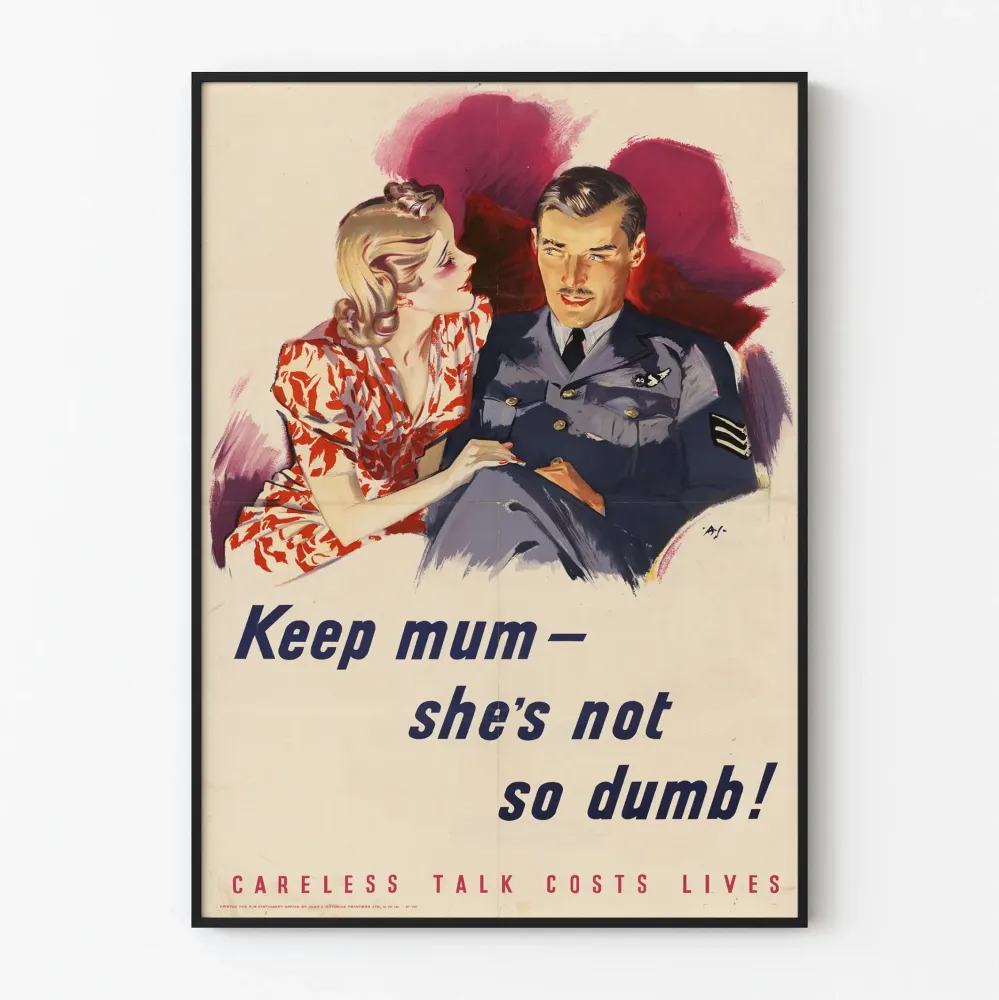 Vintagejuliste Keep Mum - Retro-sisäistämisaiheinen seinäkoristelu
