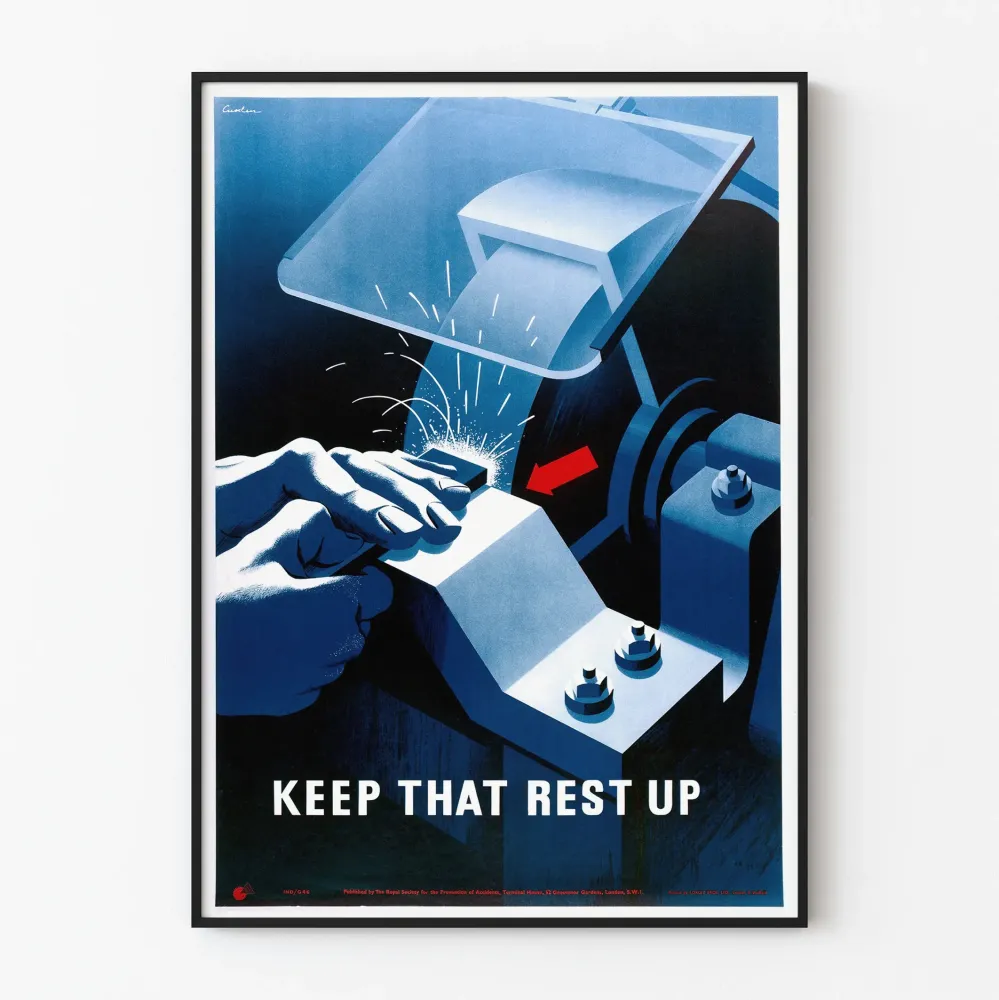 Vintagejuliste 'Keep That Rest Up' teollinen taide ja työturvallisuus