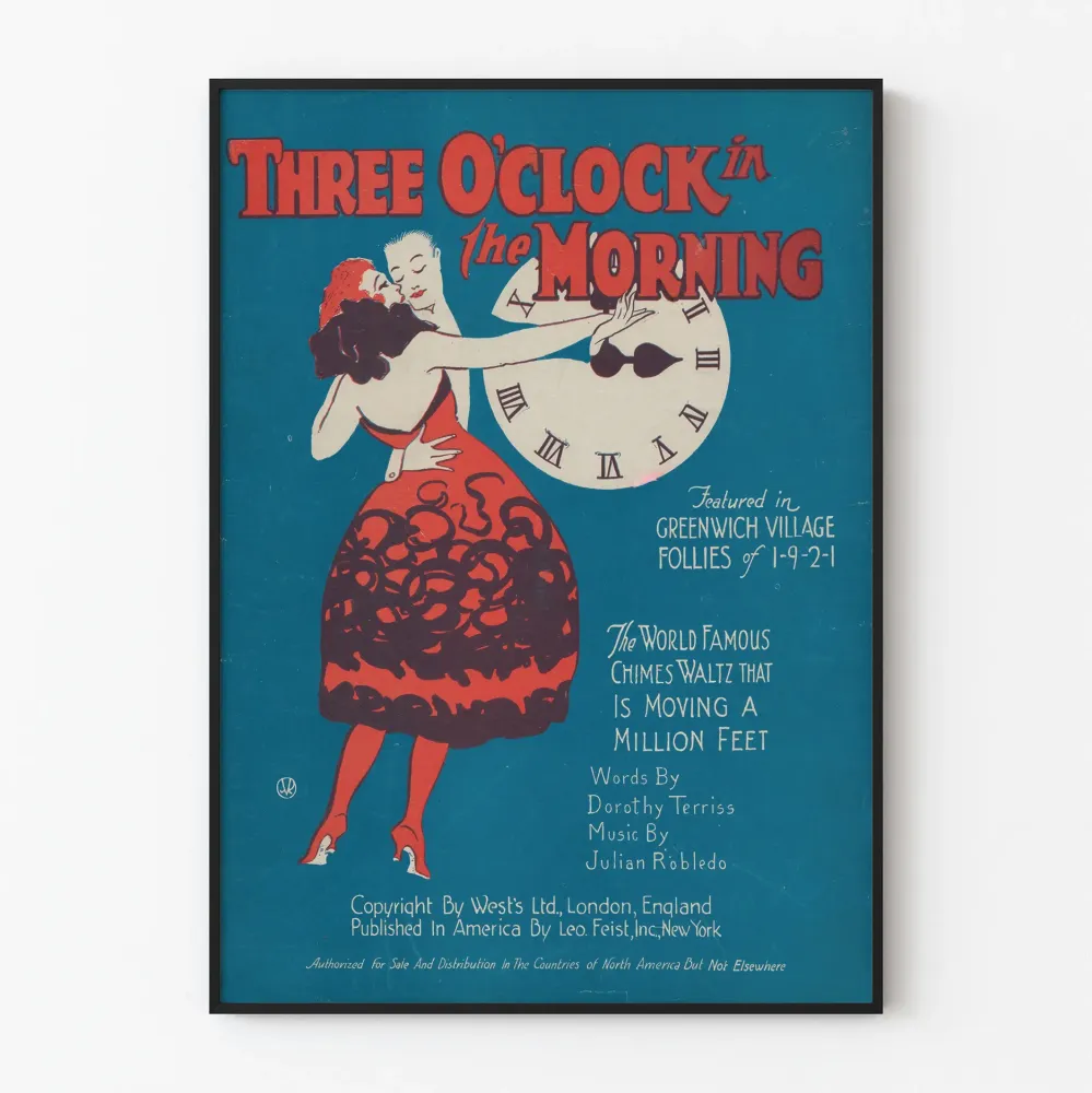 Vintagejuliste Kello kolme aamulla - Poster musiikillinen romanttinen