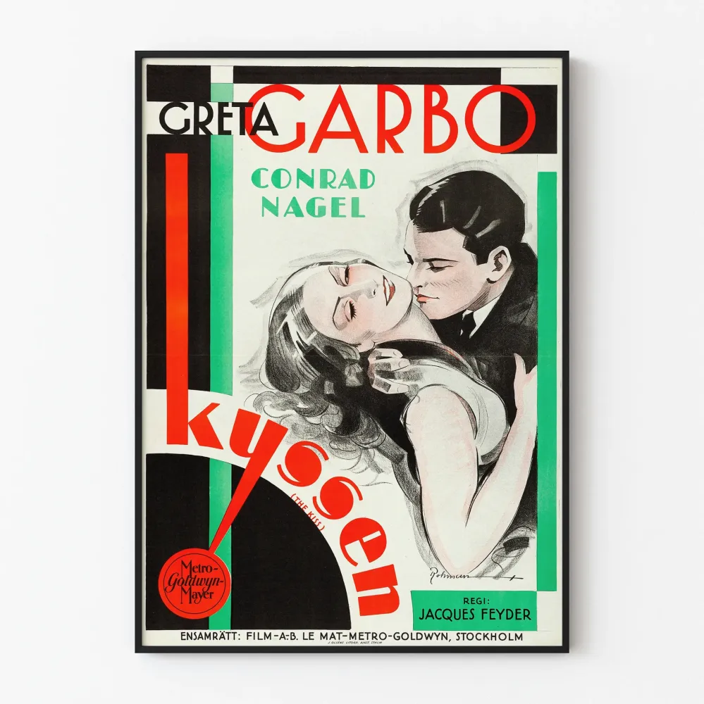 Vintagejuliste Kiss Greta Garbo ja Conrad Nagel kanssa