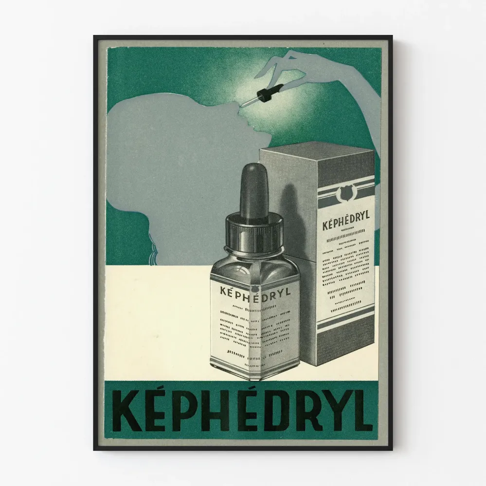 Vintagejuliste Képhédryl - koristeellinen lääke tippapullosta