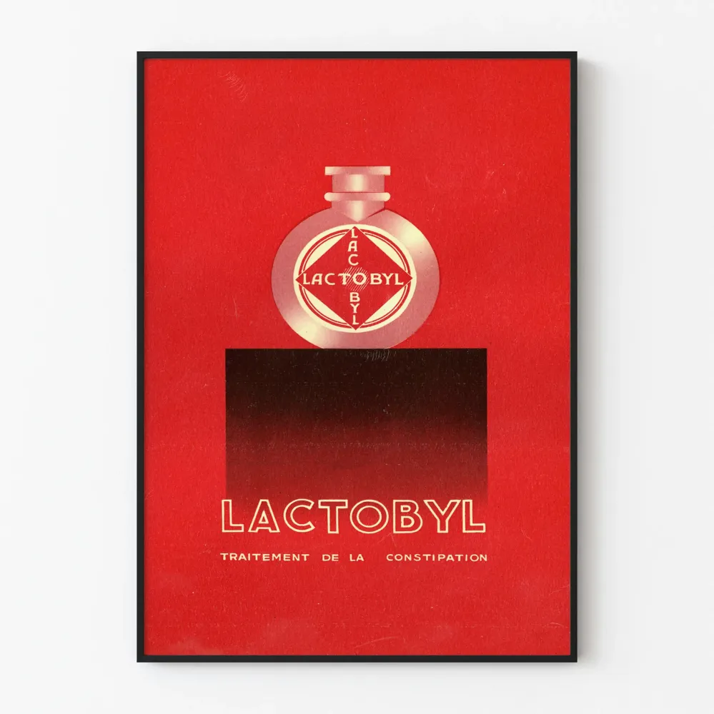 Vintagejuliste Lactobyl - Retro seinäkoriste punainen ja musta