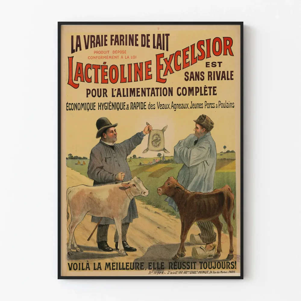 Vintagejuliste Lactéoline Excelsior - Mainos eläinmaitijauhosta