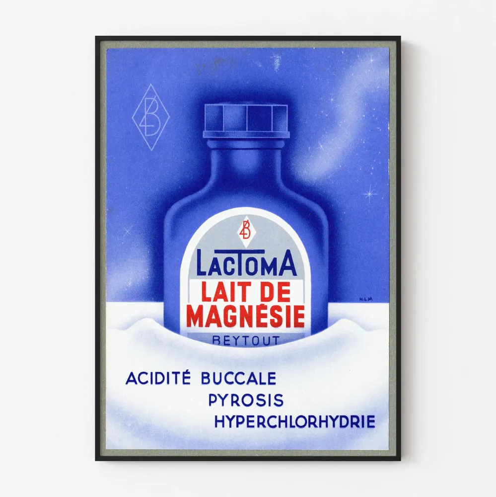 Vintagejuliste Lactoma Magneseen maitosta seinäkoristeeksi