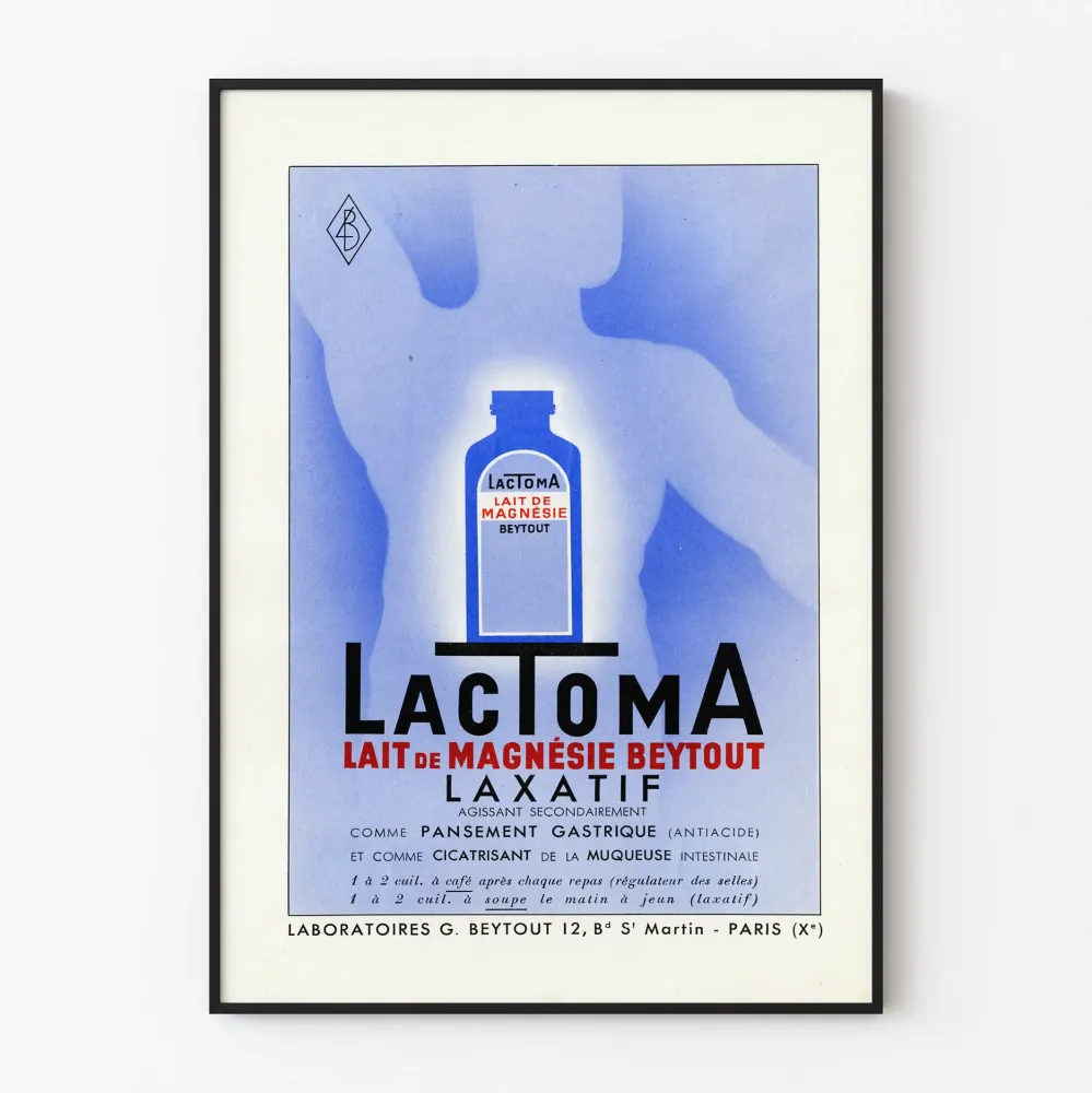 Vintagejuliste Lactoma Magnéziummaito Beytout - Retro farmaseuttinen seinäkoristelu