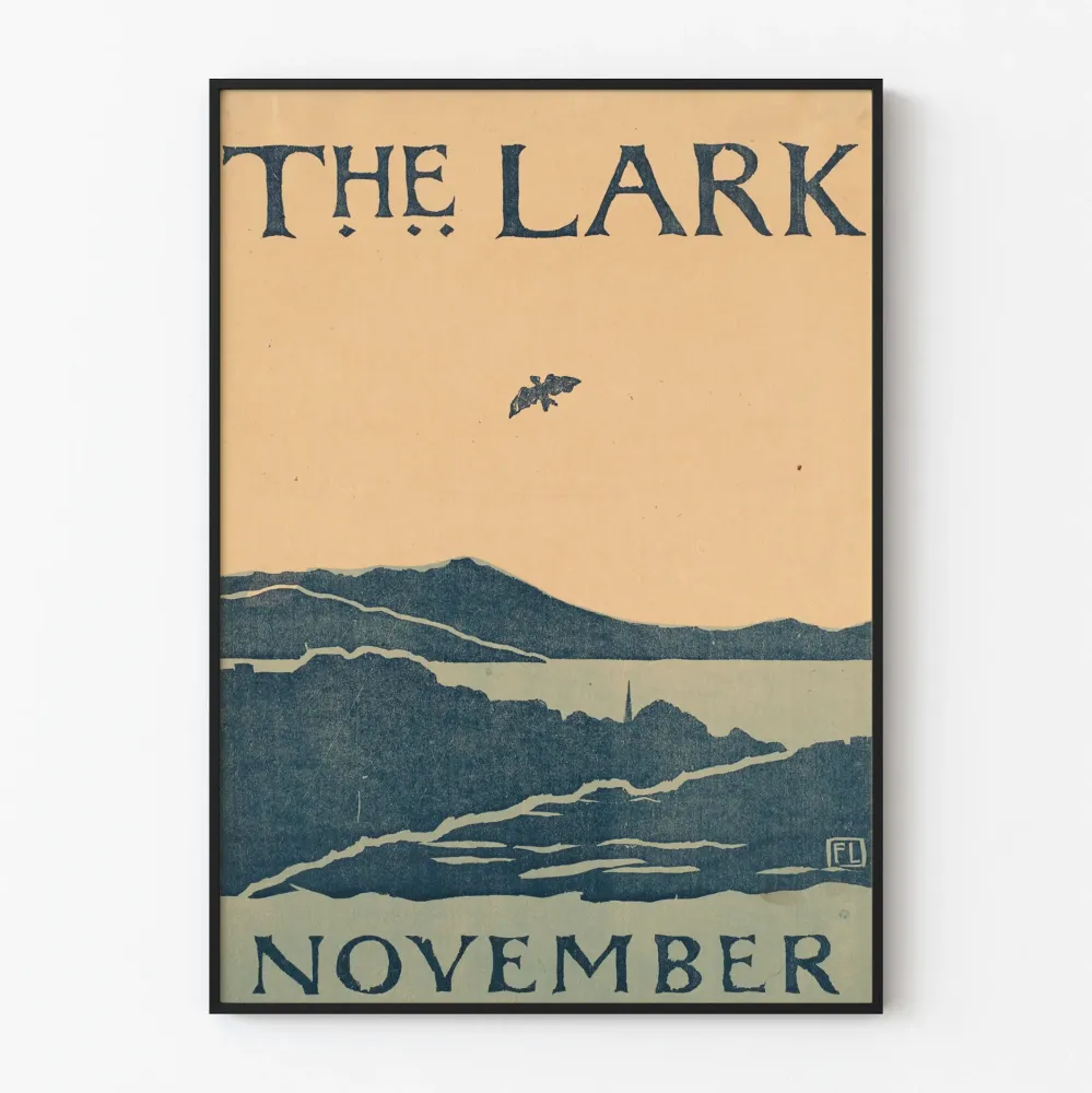 Vintagejuliste Lark marraskuu - Minimalistinen maisemaseinäkoristelu