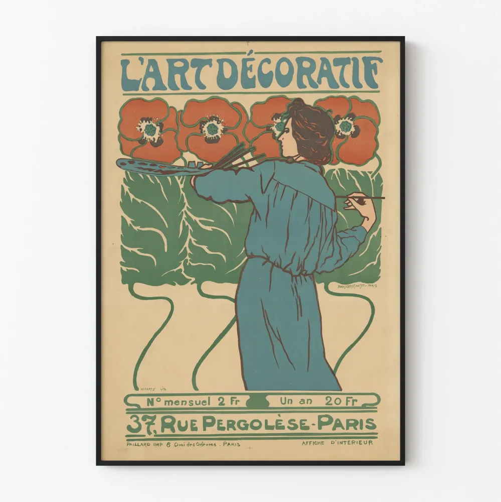 Vintagejuliste L'Art Décoratif Taiteilijakuva ja Kukat