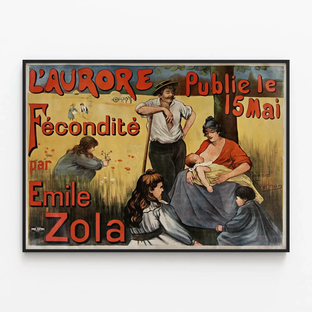 Vintagejuliste L'Aurore julkaisee Émile Zolan hedelmällisyysjulisteen