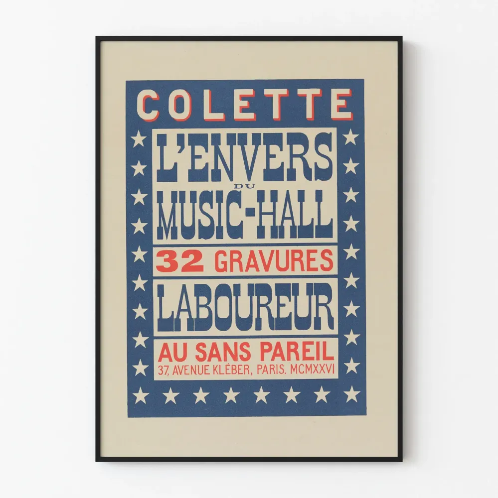 Vintagejuliste L'Envers du Music-Hall teoksesta Colette Labourer - 32 etsausta