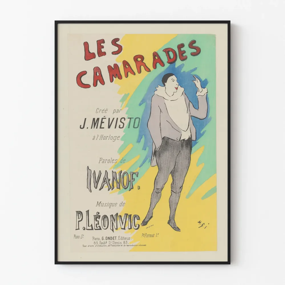 Vintagejuliste Les Camarades J. Mévisto, musiikillinen seinäkoristelu