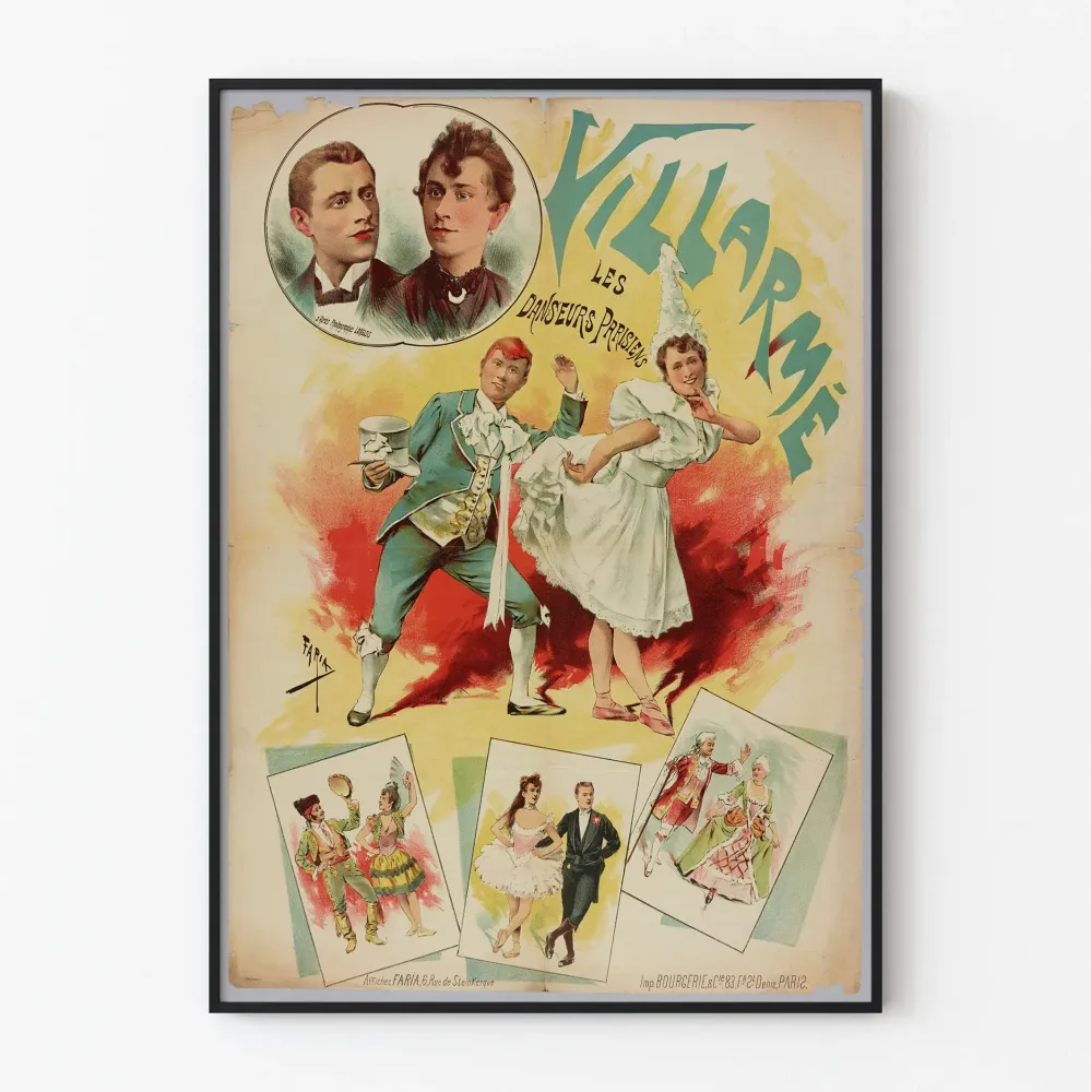 Vintagejuliste Les Danseurs Parisiens Villarmé seinäkoristeeksi