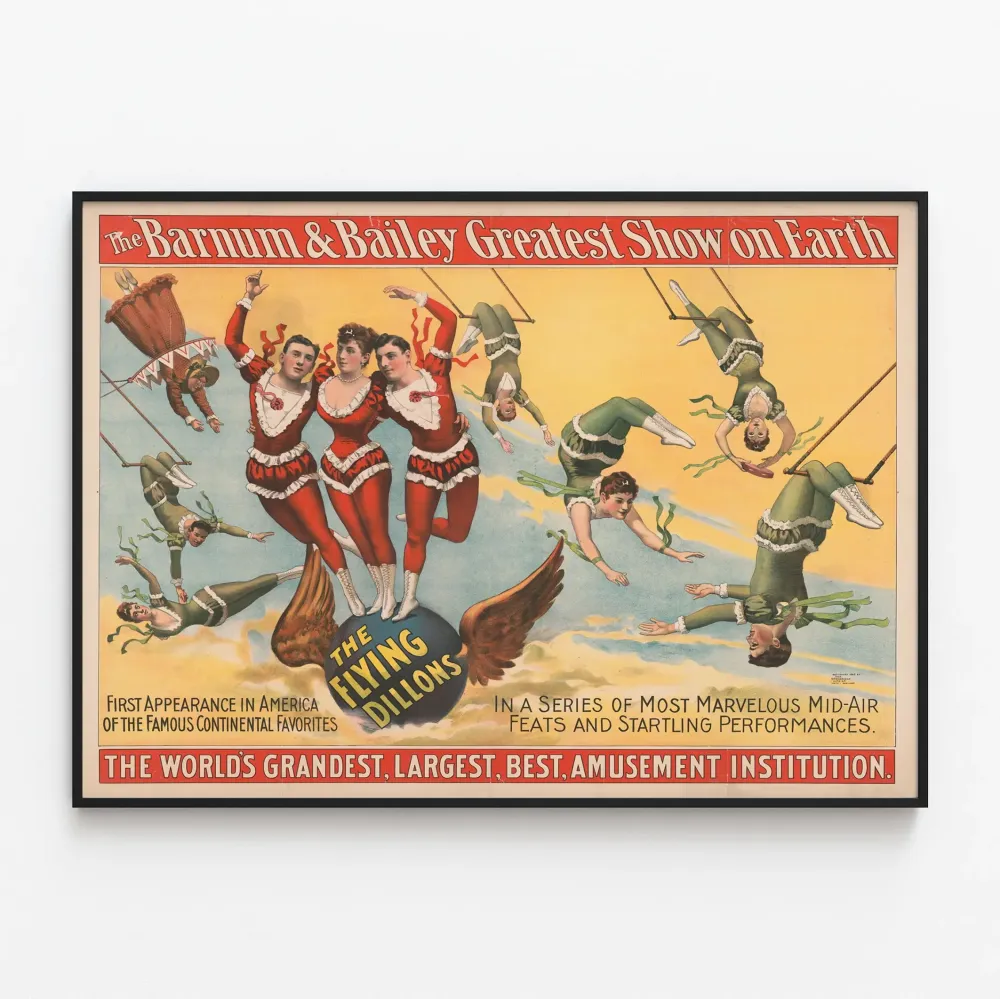 Vintagejuliste Les Flying Dillons - Trapetsinäytös Barnum & Bailey