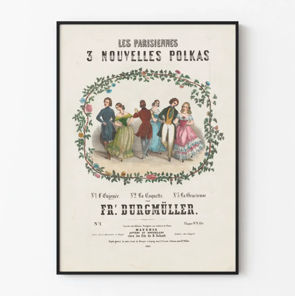 Vintagejuliste Les Parisiennes 3 uudet polkat Frédéric Burgmüllerilta