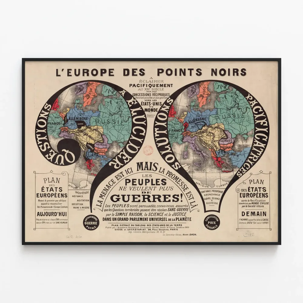 Vintagejuliste 'L'Europe des points noirs' historialliseksi seinäkoristeeksi
