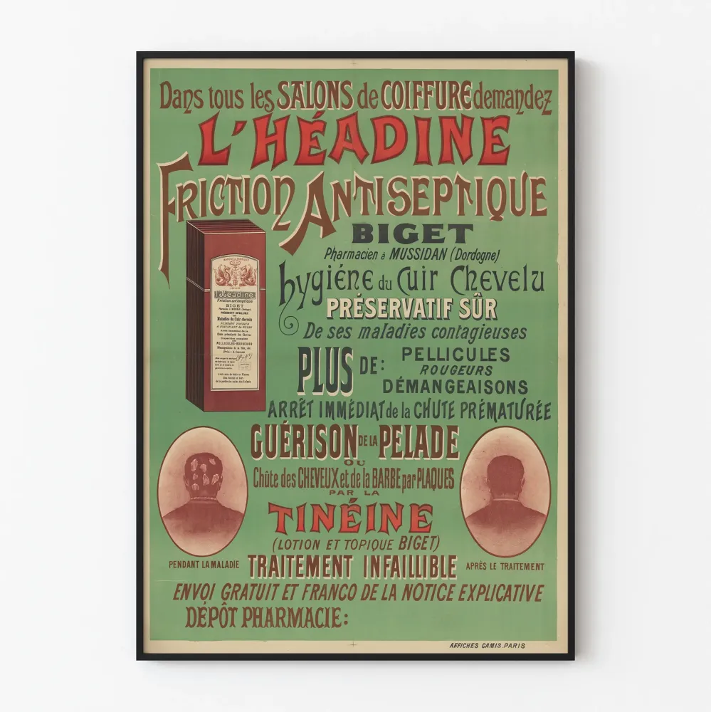 Vintagejuliste L'Héadine Friction Antiseptique hiustenhoitoloille