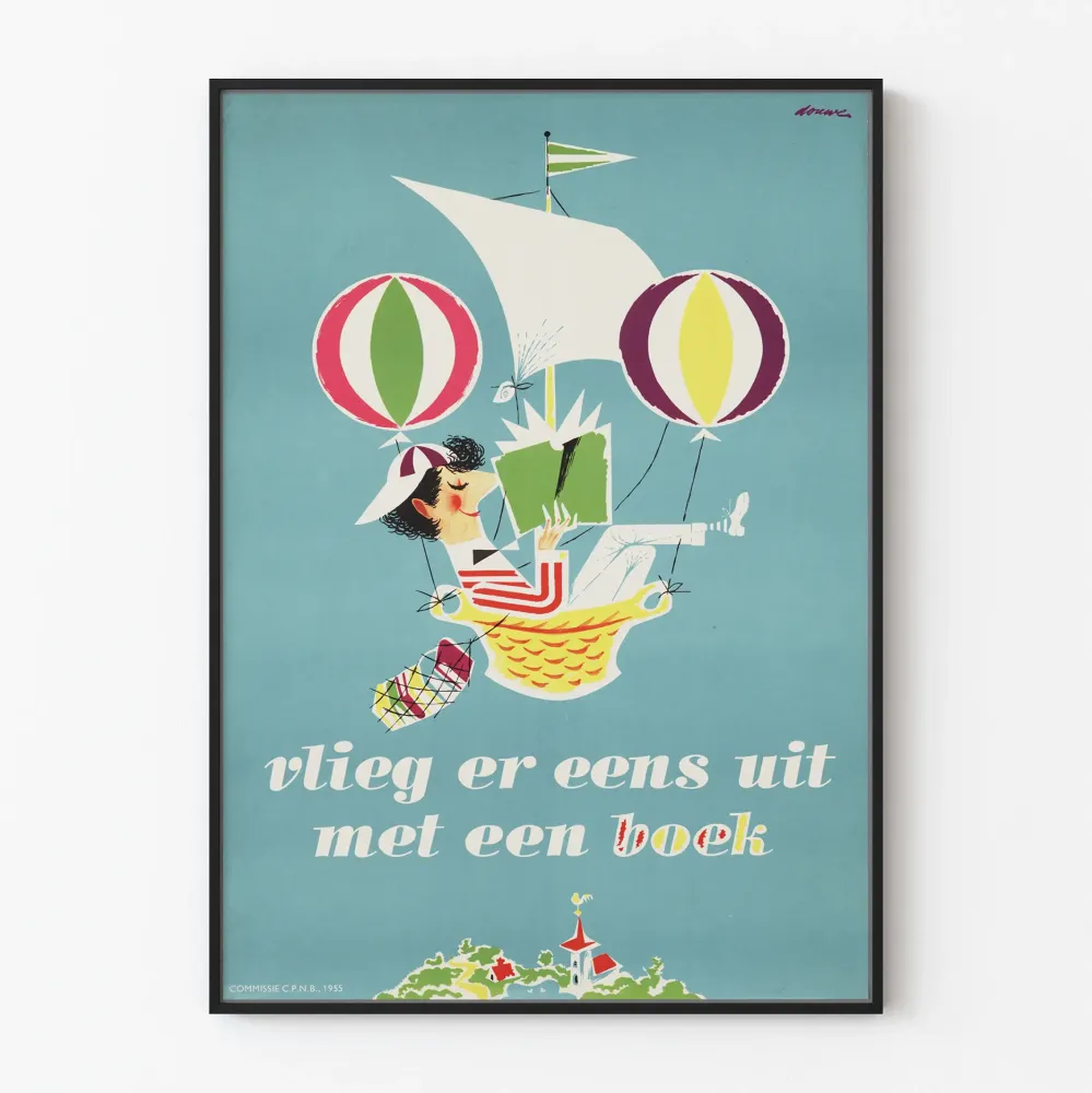 Vintagejuliste 'Lähde lentoon kirjan kanssa' seinäkoriste