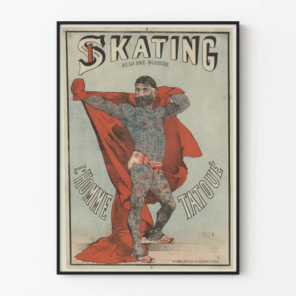 Vintagejuliste L'Homme Tatoué Skeittaus Rue Blanche