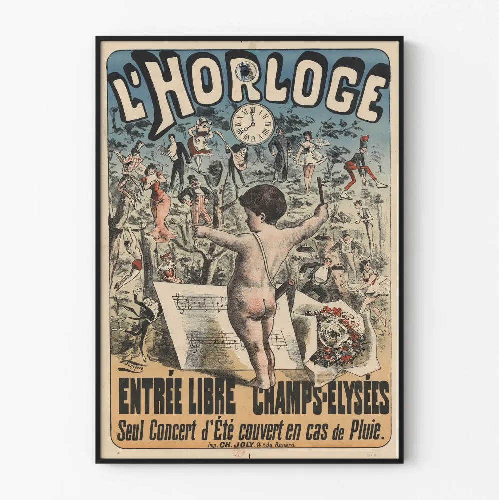 Vintagejuliste L'Horloge Champs-Élysées - Retroseinäsilmaus sisustukseen