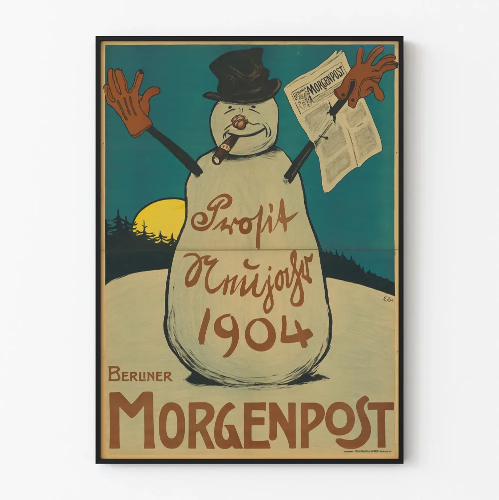 Vintagejuliste Lumihiutaleen ystävä Prosit Neujahr 1904 Berliner Morgenpost