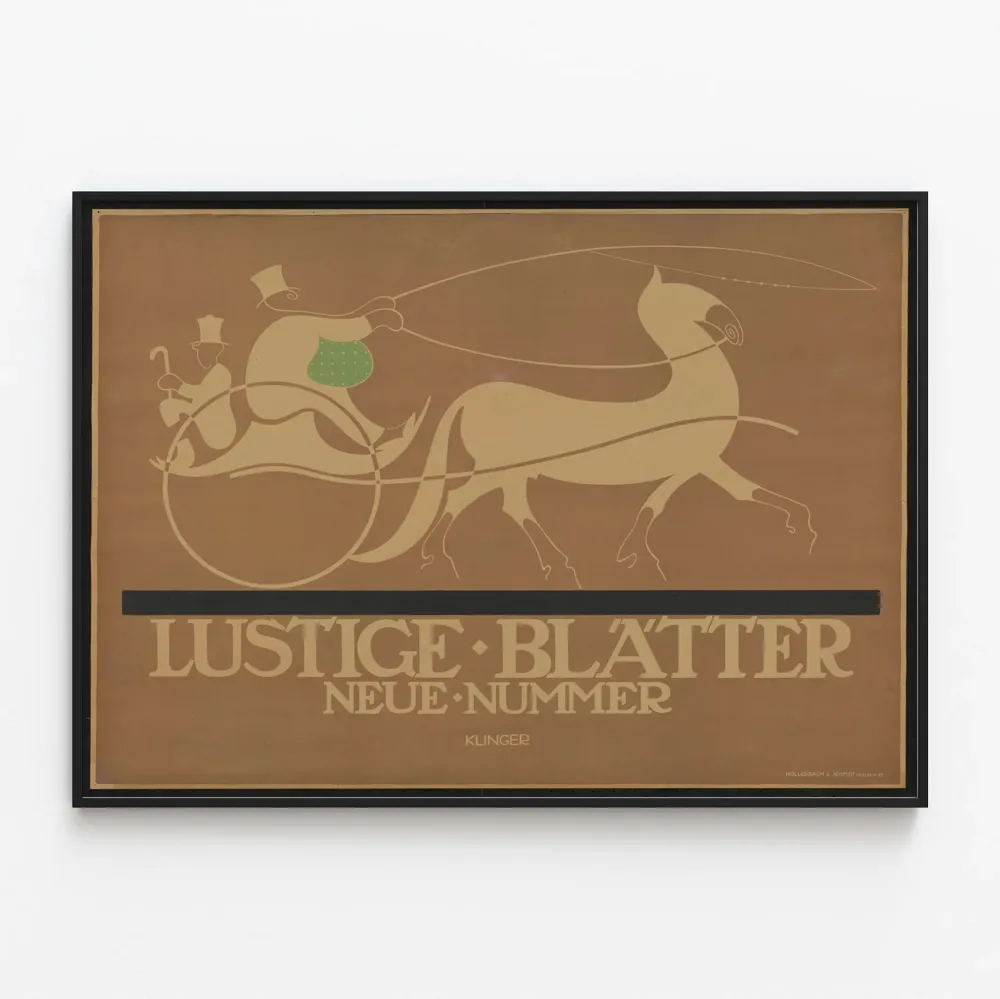 Vintagejuliste Lustige Blätter - Seinän koristelu art deco hevonen ja vaunu