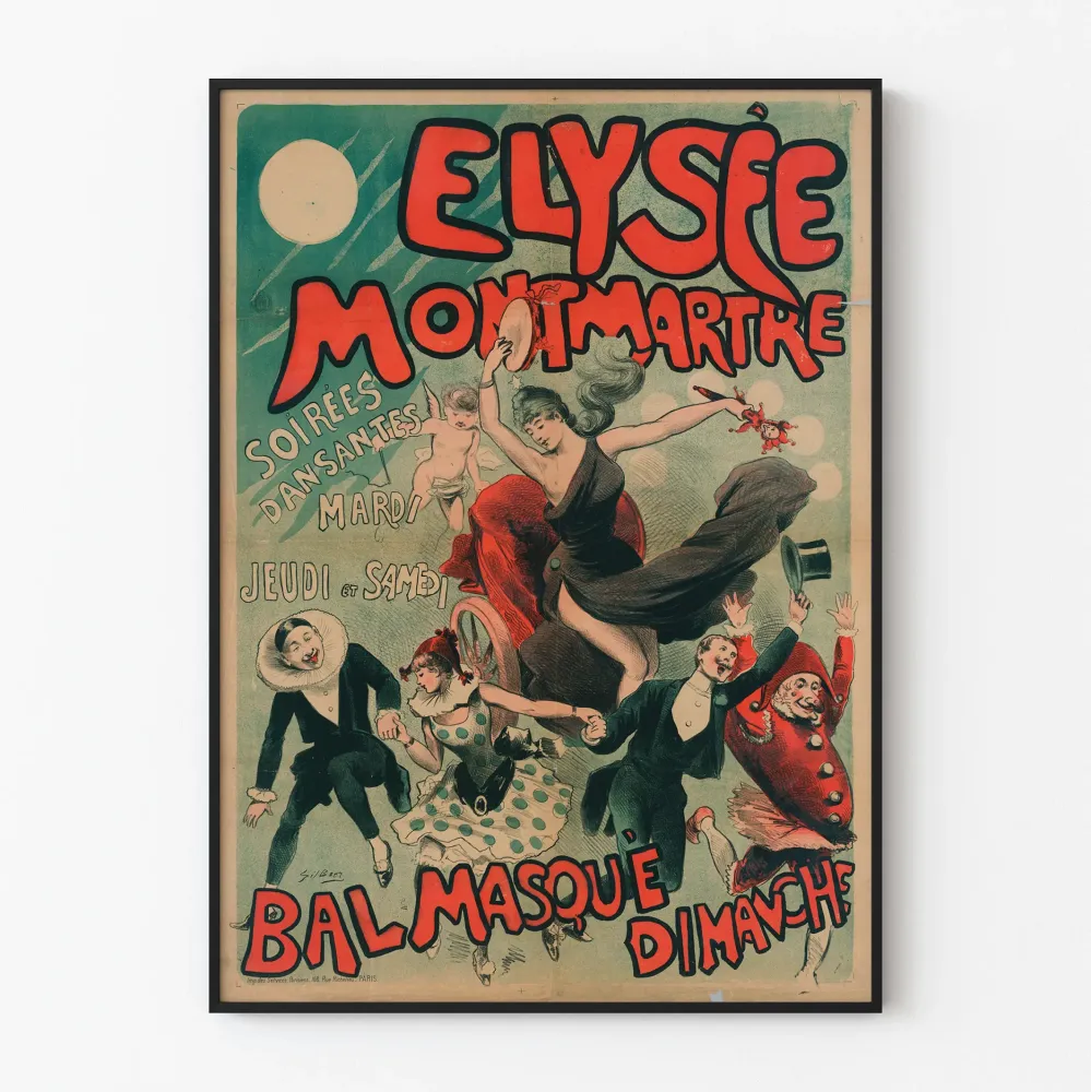 Vintagejuliste Élysée Montmartre tanssiaisista ja naamiaisista