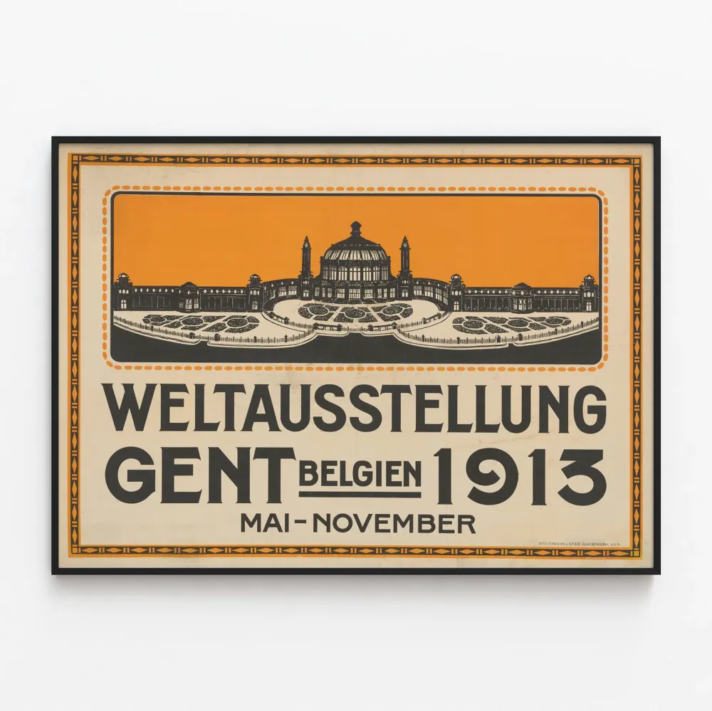 Vintagejuliste maailmannäyttelystä Ghentissä 1913 Belgiassa