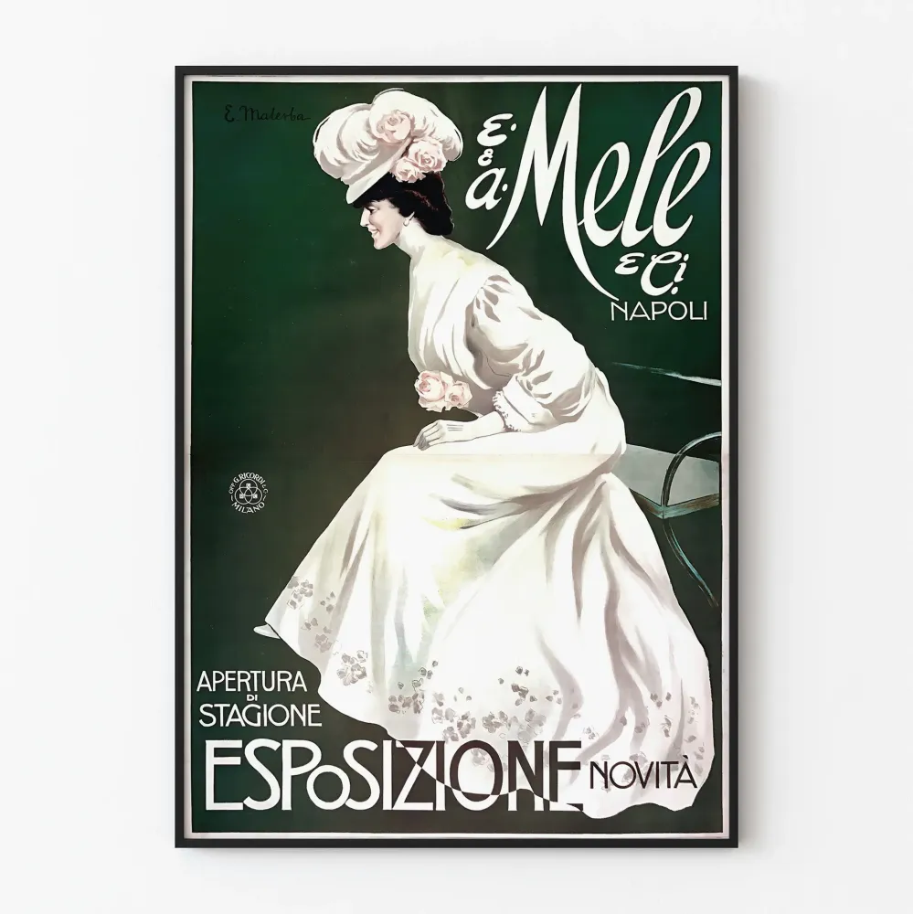 Vintagejuliste E. Mele Napoli muotinäyttelyyn