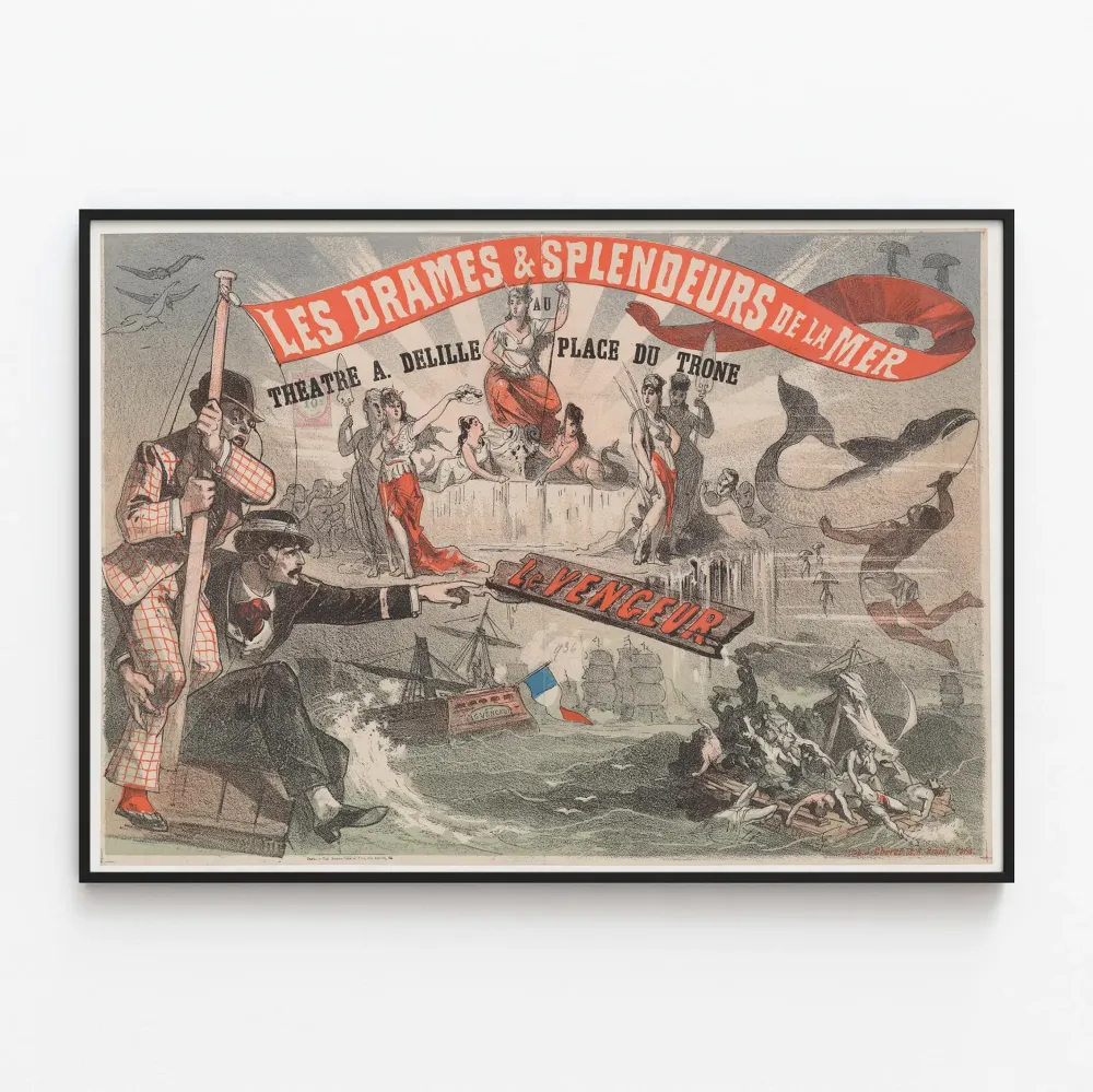 Vintagejuliste Merien draamat ja loistot Delillen teatterissa
