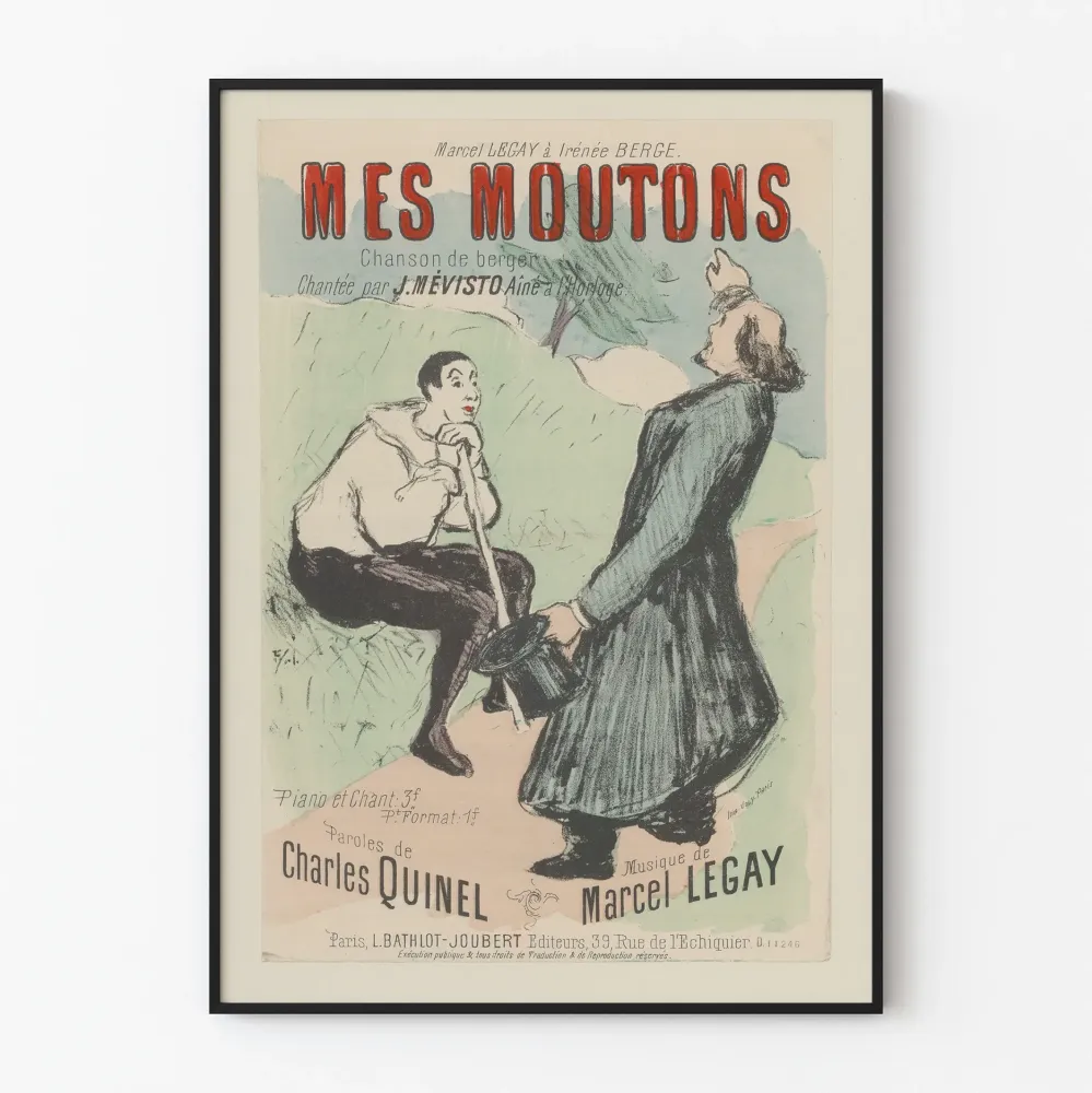 Vintagejuliste Mes Moutons - Laulunpaimenen seinäkoristelu