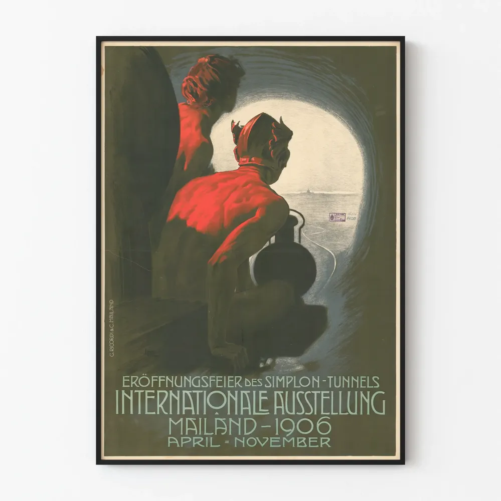 Vintagejuliste Milanon kansainvälinen näyttely 1906 - Simplon-tunneli