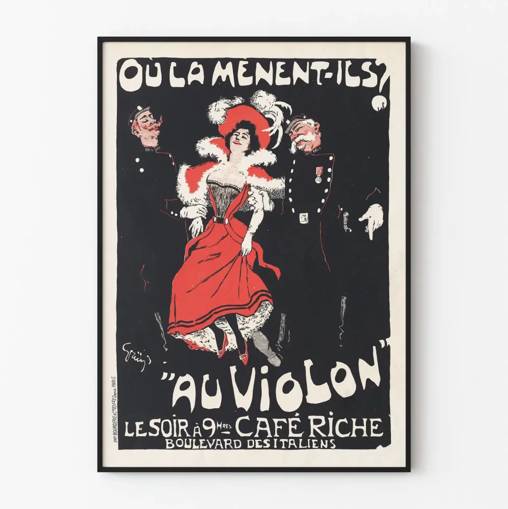 Vintagejuliste 'Minne he ne johtavat viululla' seinäkoriste