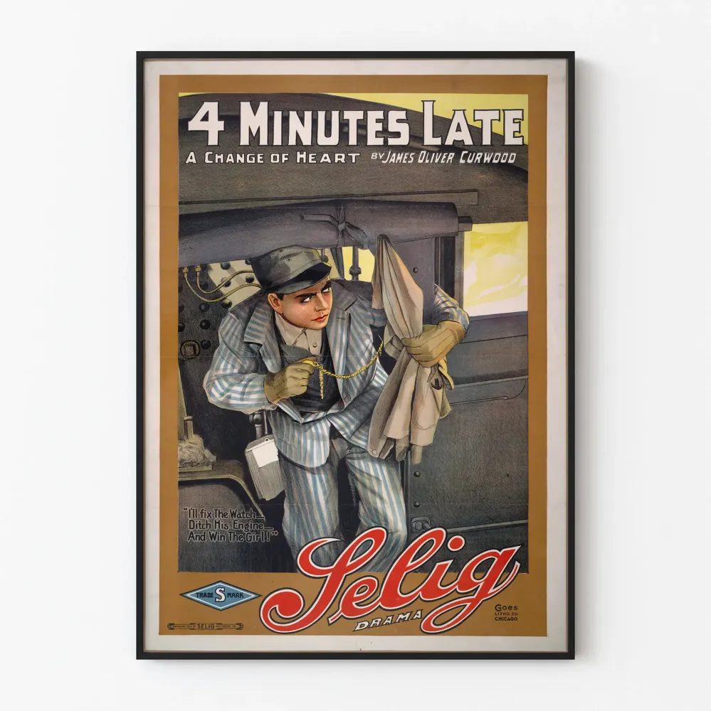 Vintagejuliste 4 Minutes Late - Retroseinustakaluste