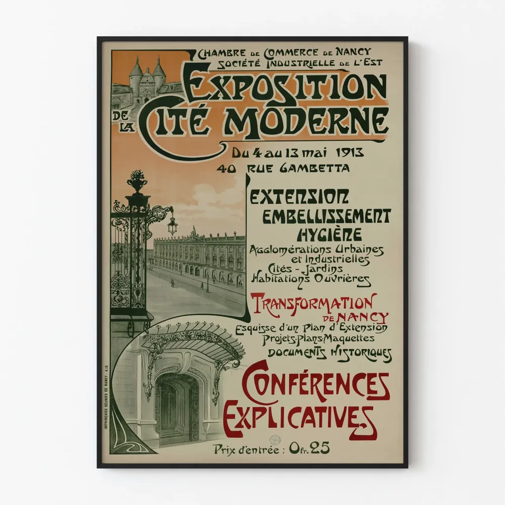Vintagejuliste Modernin kaupungin näyttelystä Nancyssä 1913