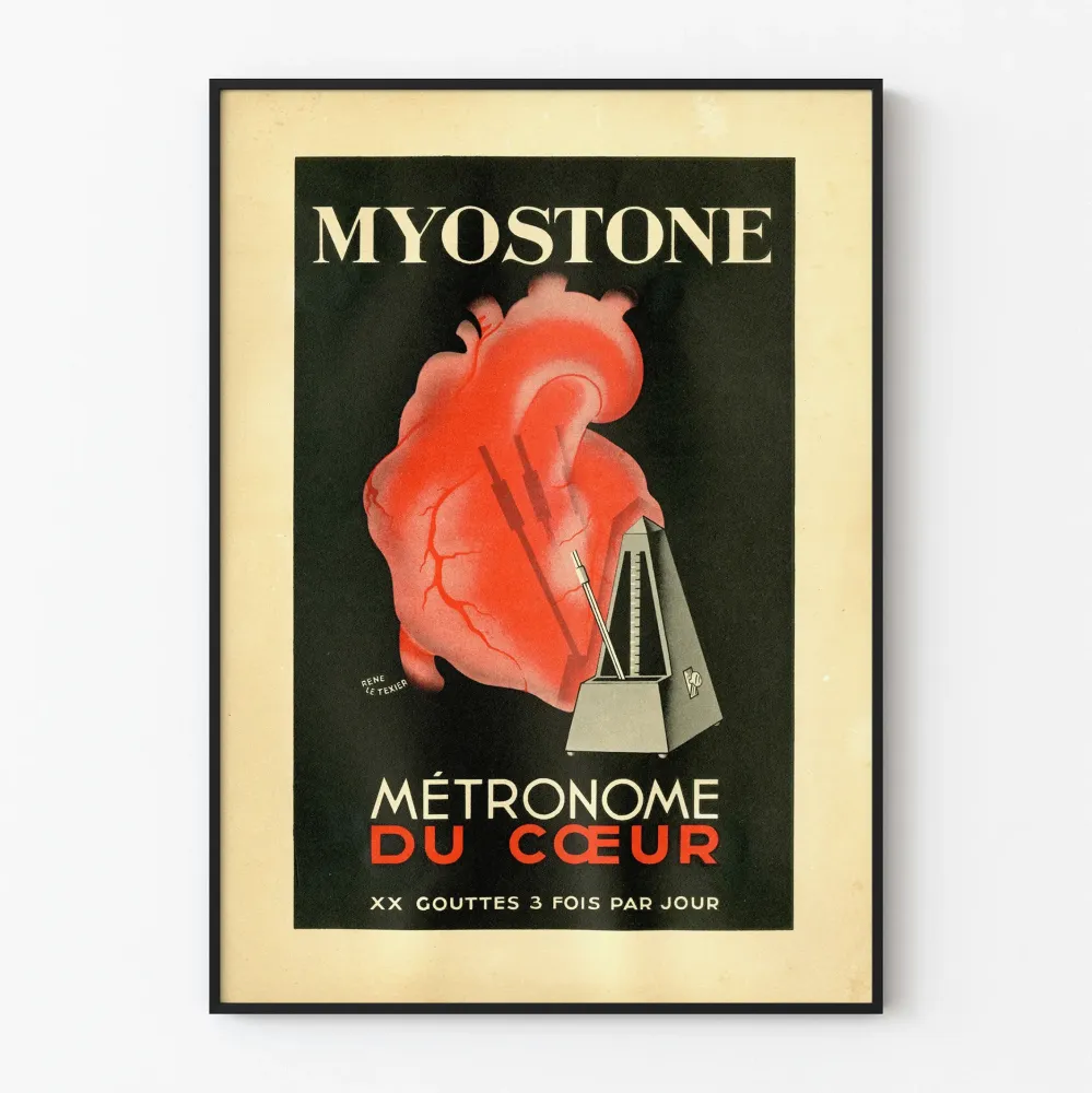 Vintagejuliste Myostone seinäkoriste sydän ja metronomi