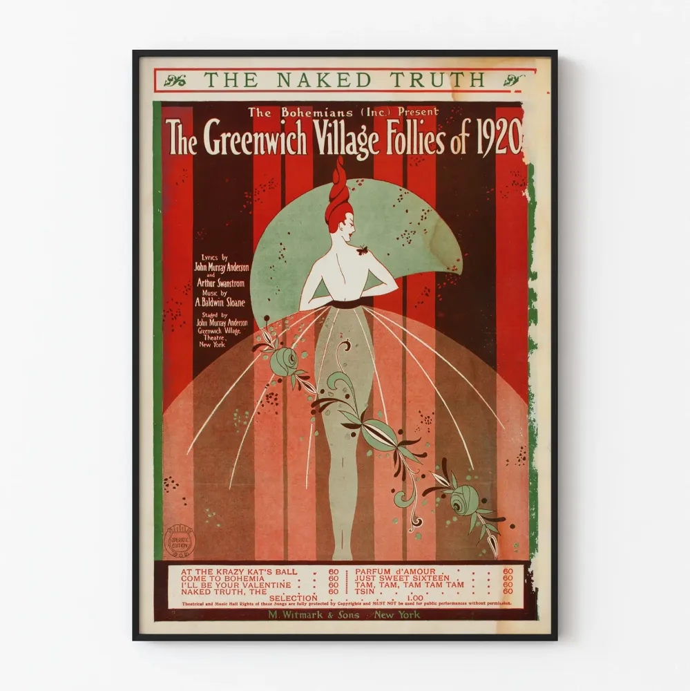 Vintagejuliste Naked Truth Follies de Greenwich Village 1920