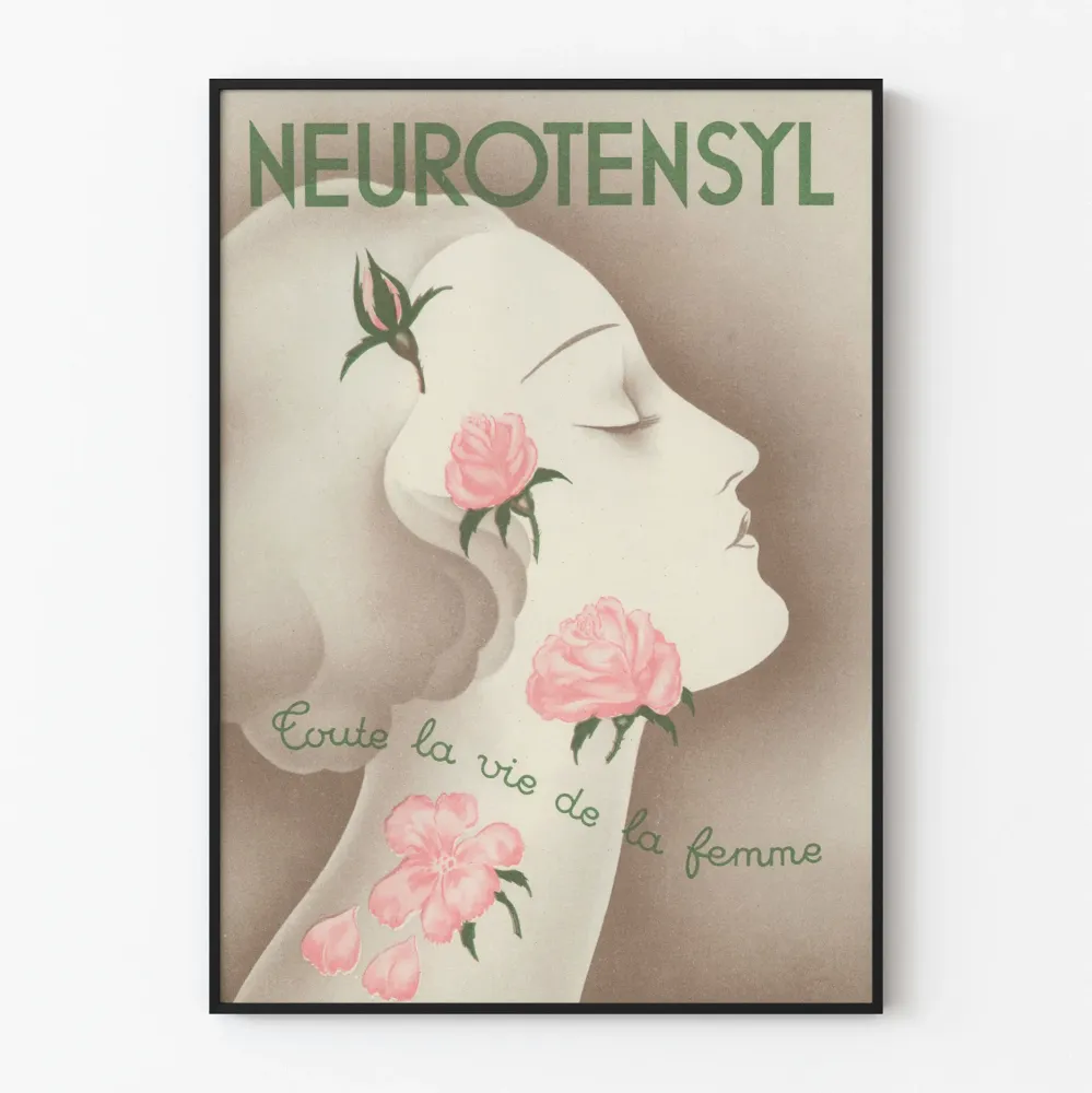 Vintagejuliste Neurotensyl naisille ja ruusuja