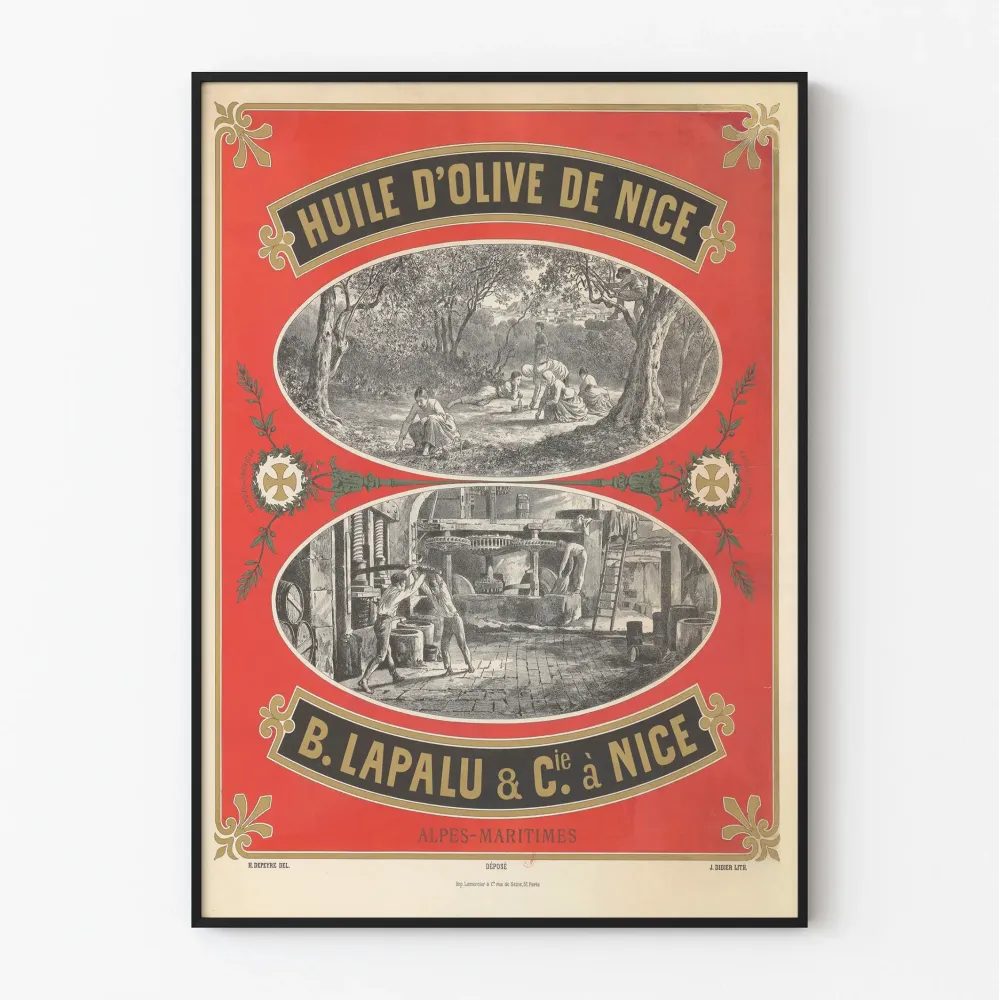 Vintagejuliste Nizzan oliiviöljystä B. Lapalu & Cie