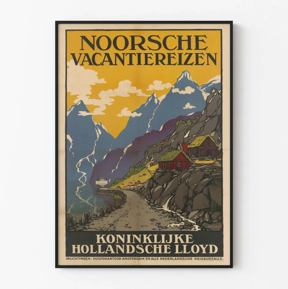 Vintagejuliste Noorsche Vacantiereizen vuoristokuvioihin ja matkoihin sisustukseen