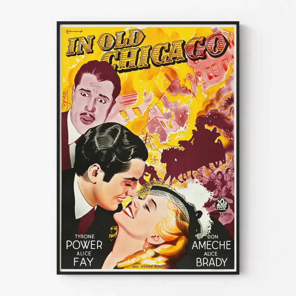 Vintagejuliste Old Chicago art deco -elokuvateatteri