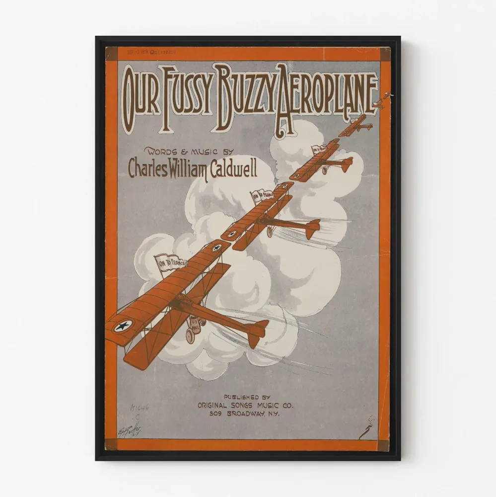 Vintagejuliste Our Fussy Buzzy -lentokone, teos Charles William Caldwell