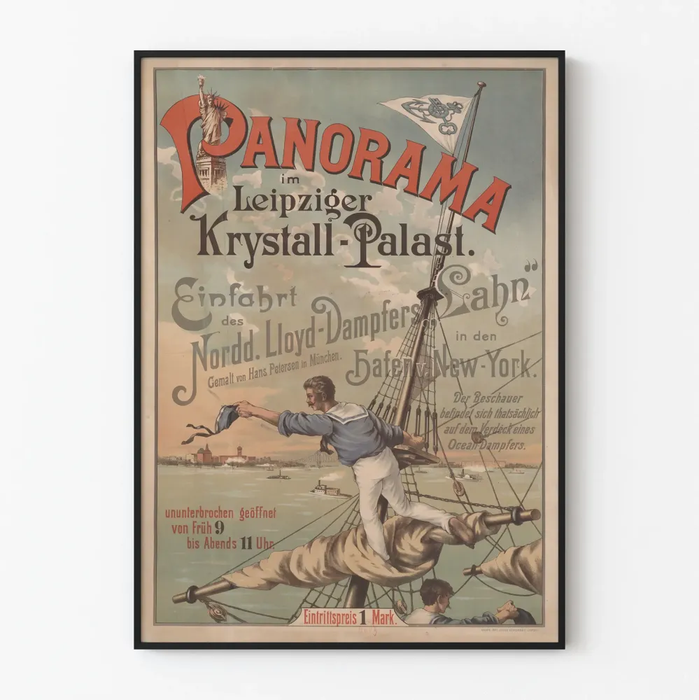 Vintagejuliste Panorama Leipzig Krystall-Palast höyrylaiva
