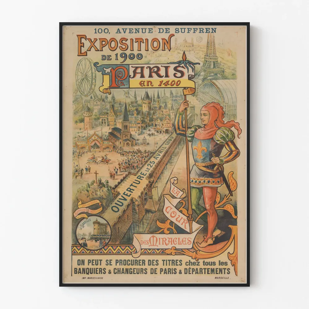 Vintagejuliste Pariisin 1900 näyttelystä – historiallinen seinäkoriste
