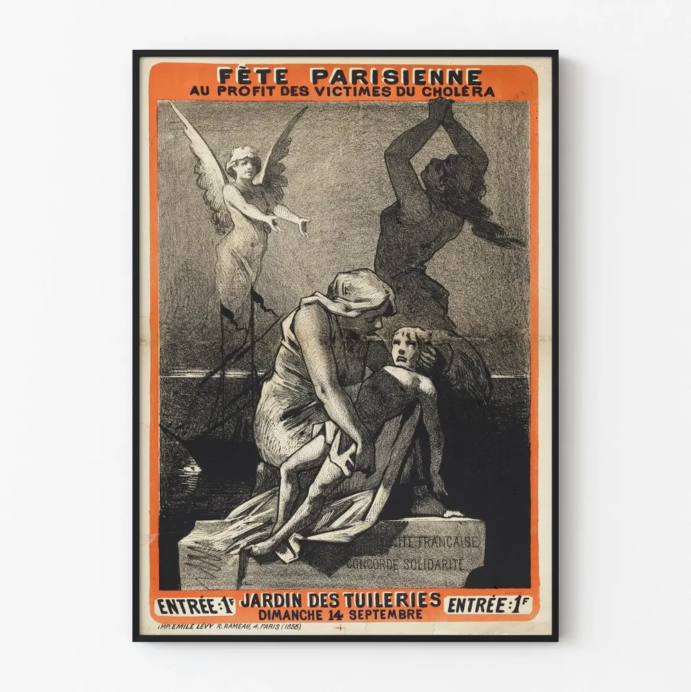 Vintagejuliste Pariisin juhla hyväntekeväisyyteen koleran uhreille
