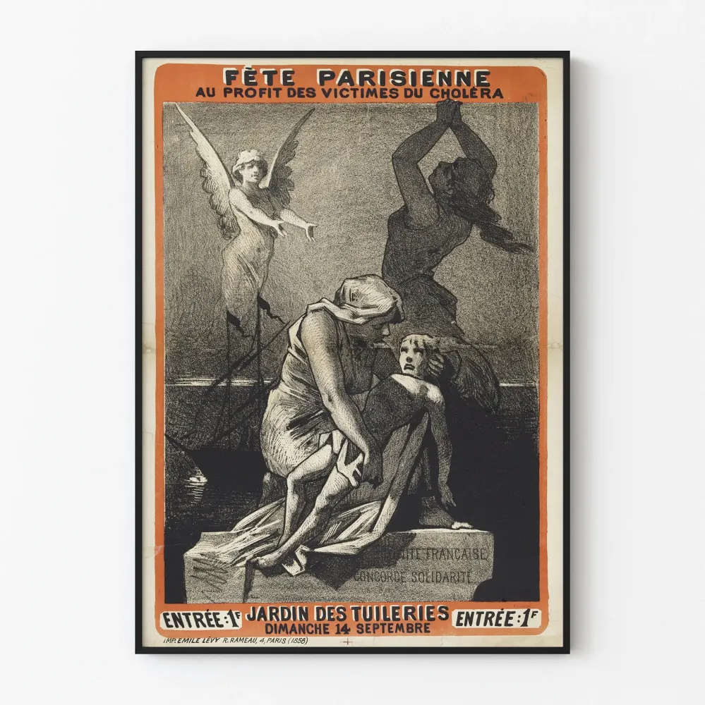 Vintagejuliste Pariisin juhla hyväntekeväisyyteen koleran uhreille