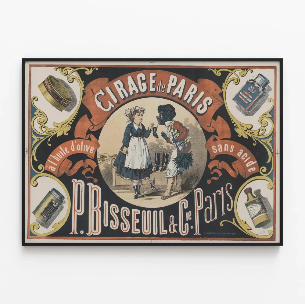 Vintagejuliste Pariisin kenkänahasta oliiviöljyllä P. Bisseuil & Cie
