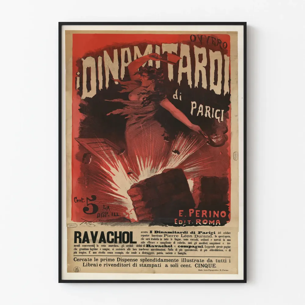 Vintagejuliste I Pariisin Ravachol-ravintolan dynamitistiilistä seinäkoristeeksi